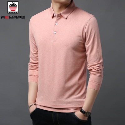 AEMAPE美国长袖t恤男中青年秋季长袖带领上衣净版粉色体桖透气棉丅POLO衫