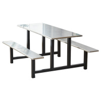 湘渭学校食堂不锈钢餐桌椅4人6人8人位员工饭堂连体快餐桌椅组合4人位(黑色支架款)
