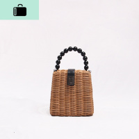 编织包女编2019新款复古藤编包串珠手提单肩斜挎海边度假沙滩包NEW LAKE 咖啡色藤条珠把咖啡色女斜挎包