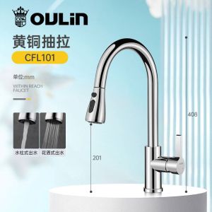欧琳OULIN厨房龙头单孔冷热双控触控节水高雅黑色简约现代款