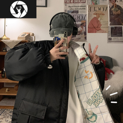 HongZun2020新款棉衣男冬季加厚两面穿潮流学生棉服韩版宽松嘻哈休闲外套棉衣