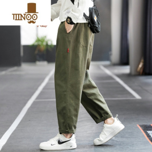 YANXU日系军绿色工装裤男士夏季薄款胖子大码休闲长裤潮牌直筒宽松裤子