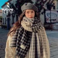 围巾女秋冬季新款韩版百搭加厚保暖高级感披肩两用千鸟格流苏围脖