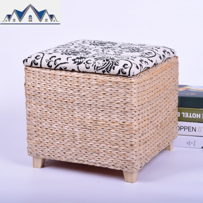 实木现代简约藤编编收纳凳可坐人搁脚换鞋沙发储物凳收纳箱家用 三维工匠