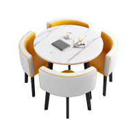 中豫鑫泽ZYXZ4100935 简约接待桌椅洽谈桌椅 一桌四椅 白石根圆黄白皮椅