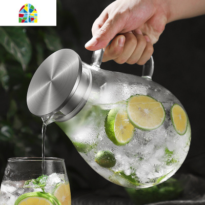 冷水壶凉水杯冷白开水壶玻璃壶凉杯耐热高温泡茶防爆凉茶壶家用壶 FENGHOU 1800ml加厚款+2个杯子+茶盘凉水壶