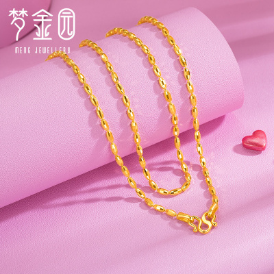 梦金园黄金项链足金999小金珠橄榄珠金链子素链锁骨链女款黄金饰品首饰
