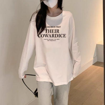 [1折价26.9元,叠加优惠券]唐狮 春季女圆领前胸字母长袖T恤潮流百搭韩系ins时尚