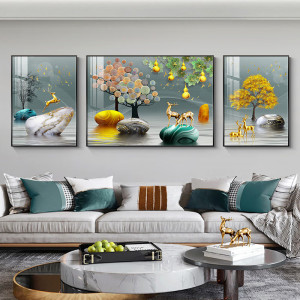 维诺亚轻奢羽毛客厅装饰画感三联画沙发背景墙挂画简约大气壁画