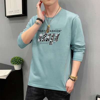 男装秋冬季长袖T恤韩版潮牌印花圆领纯棉打底衫百搭体恤男秋衣士_1