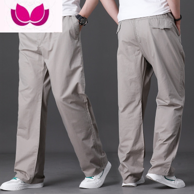 七斓春季休闲工装男薄款宽松加肥加大码多口袋长裤子直筒肥佬裤潮