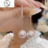 JiMi洋气珍珠银银耳环2022新款潮高级感水晶锆石耳坠网红时尚超仙耳饰
