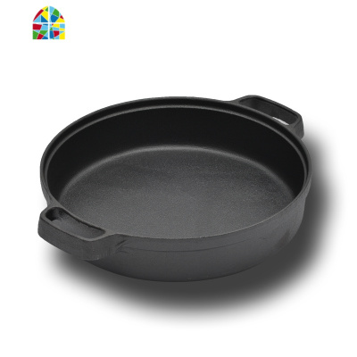 铸铁平底锅加厚煎锅无涂层锅家用煎饼锅烙饼锅多用炖锅 FENGHOU 木把33+玻璃盖+木铲+手套