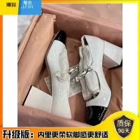 聚范皮版~miu家法式高跟鞋女2024年新款复古银色粗跟玛丽珍单鞋