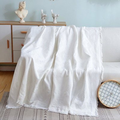 家柏饰(CORATED)北欧双面全盖沙发布沙发巾沙发毯布单沙发套罩沙发垫盖布 米白菱形格 180*180cm