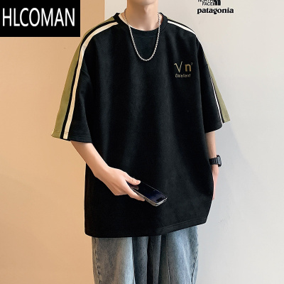 HLCOMAN美式绒夏季短袖t恤男士潮牌上衣大码宽松港风ins休闲体恤