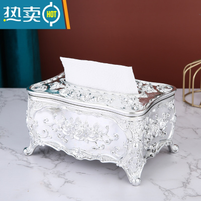 敬平欧式纸巾盒家用客厅茶几抽纸盒创意轻奢KTV纸抽盒餐厅美式ins摆件 银色(时尚款)