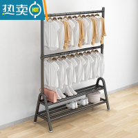 敬平双层晾衣架落地折叠卧室内宿舍出租房挂衣杆上下两多层衣帽收纳架 黑双层双板长100高可调160到200