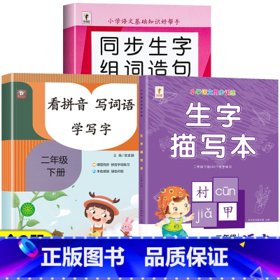 [下册]生字组词造句+生字描写本+看拼音写词语 小学二年级 [正版]二年级下册生字组词造句阅读本语文基础知识大全汉字笔画