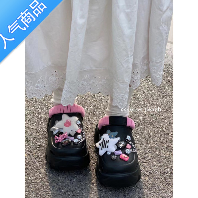 SUNTEK甜桃星球 y2k千禧厚底洞洞鞋女款外穿夏季黑色凉鞋踩屎感增高拖鞋