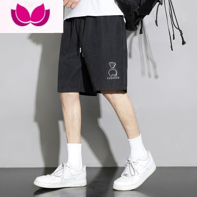 七斓冰丝短裤男士夏季薄款宽松直筒小熊五分裤子新款休闲篮球沙滩中裤