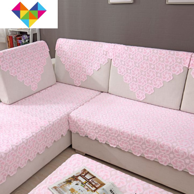 后背欧式。靠背搭布艺巾白色薄款蕾丝沙发巾盖巾全沙发扶沙发手巾粉色苹果花(16针加密加厚)90*350cm长方巾