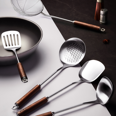 康巴赫锅铲316L不锈钢胡桃木铲子家用厨具炒菜勺套装全套铲勺漏勺