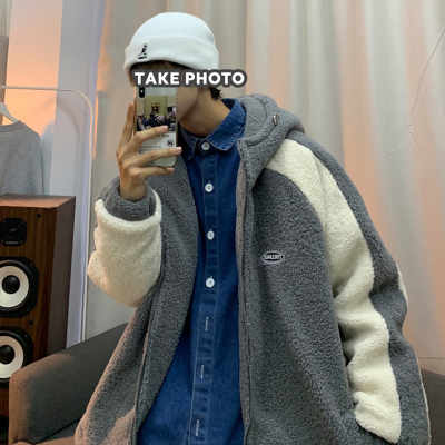 NEWLAKE二更大码羔毛棉衣男冬季加绒加厚宽松外套胖子韩版潮流男装棉服棉衣