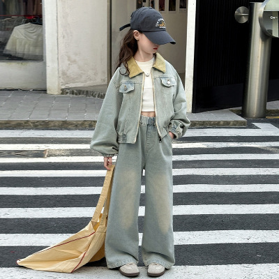 女童秋装牛仔套装新款洋气潮酷穿搭女孩衣服春秋中大童两件套