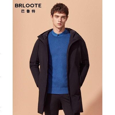 Brloote/巴鲁特男士羽绒服时尚休闲中长款连帽加厚羽绒衣外套男冬装新品