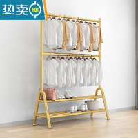 敬平双层晾衣架落地折叠卧室内宿舍出租房挂衣杆上下两多层衣帽收纳架 金双层双板长80高可调160到200