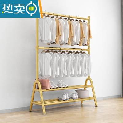 敬平双层晾衣架落地折叠卧室内宿舍出租房挂衣杆上下两多层衣帽收纳架 金双层双板长80高可调160到200