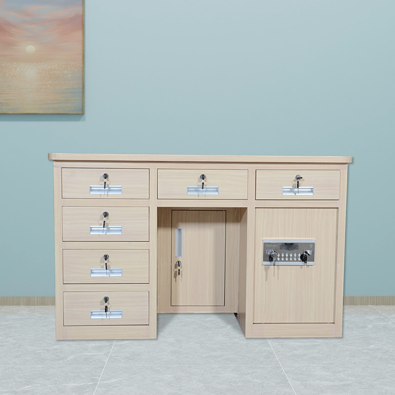 初嘉 CJ全钢制保险桌密码保险桌收银财务桌1.2m白木纹六斗电子锁
