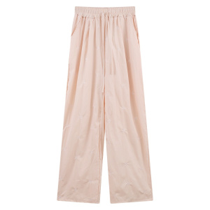 YIBUSHENG蝴蝶结刺绣粉色休闲裤子女季薄款慵懒松弛感山本裤直筒阔腿长裤