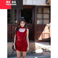 YIBUSHENG纯欲辣妹设计感荡领吊带连衣裙女收腰显瘦包臀a字短裙网纱修身裙