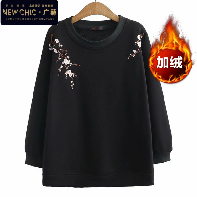 广赫中老年卫衣女加肥加大妈妈加绒加厚打底衫大码宽松遮肚胖妈妈冬装卫衣