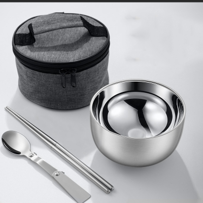 古达便携式不锈钢碗筷勺套装户外野餐野炊便携餐具碗外出旅行旅游(xcp