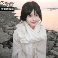 啄木鸟2025新款氛围感纯色白色围巾女冬韩版时尚百搭保暖围脖学生