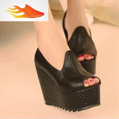 FISHBASKET2019新款坡跟鱼嘴鞋跟高鞋防水台厚底女鞋纯色小码鞋313233休闲鞋