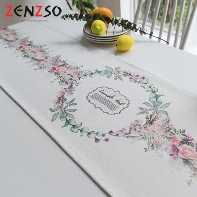 家柏饰(CORATED)北欧S风棉麻布艺茶几电视柜客厅餐桌布盖巾床尾旗桌旗 花簇牡丹桌旗 35*220cm