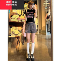 YIBUSHENG灰色刺绣波点运动短裤女季宽松A字阔腿三分裤休闲外穿热裤