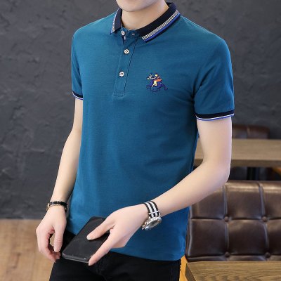 MAIDEXI夏季韩版翻领修身刺绣短袖POLO衫男潮流港风青年半袖T恤上衣
