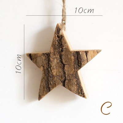 家柏饰(CORATED)原木挂件树皮工艺品欧式花园圣诞吊饰创意猫头鹰松鼠麋鹿 C大星星