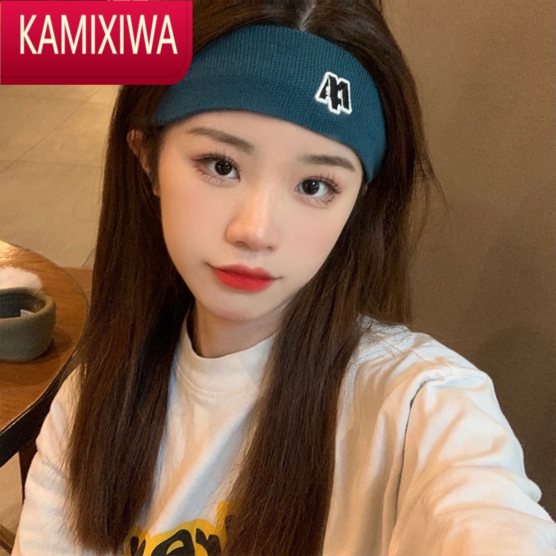 kamixiwa短发蓝色发带女夏外出运动夏季薄款跑步吸汗毛线头带弹力针织