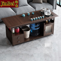 锦北 移动茶台家用竹木小茶桌烧水壶一体简约现代功夫茶几120长茶字面玻璃电器+孔雀茶具