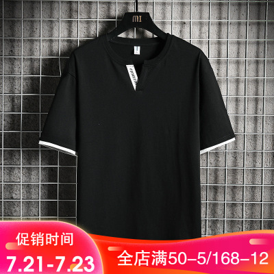 波斯莱2021夏季男士短袖衣服男休闲宽松半袖男装新款上衣韩版帅气港风韩式T恤男E