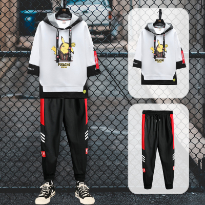 狮臣SHICHEN2020年秋季新款男士卫衣套装百搭休闲运动套装男七分袖卫衣男休闲套装男宽松卫衣男装TZ433白色L