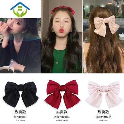御蓝锦网红黑色大蝴蝶结发夹2021年新款红色后脑勺夹子头饰顶夹发卡黑色+酒红色+淡粉色