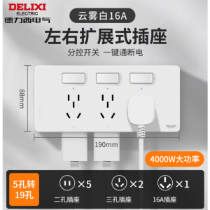 德力 西电气DETC系列十六孔插座10A+三孔插座16A(云雾白)DETC-X16S1(W)