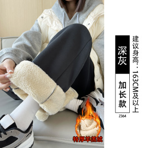 羊羔绒加绒运动裤女秋冬季加厚棉裤外穿宽松束脚卫裤小个子阔腿裤_701